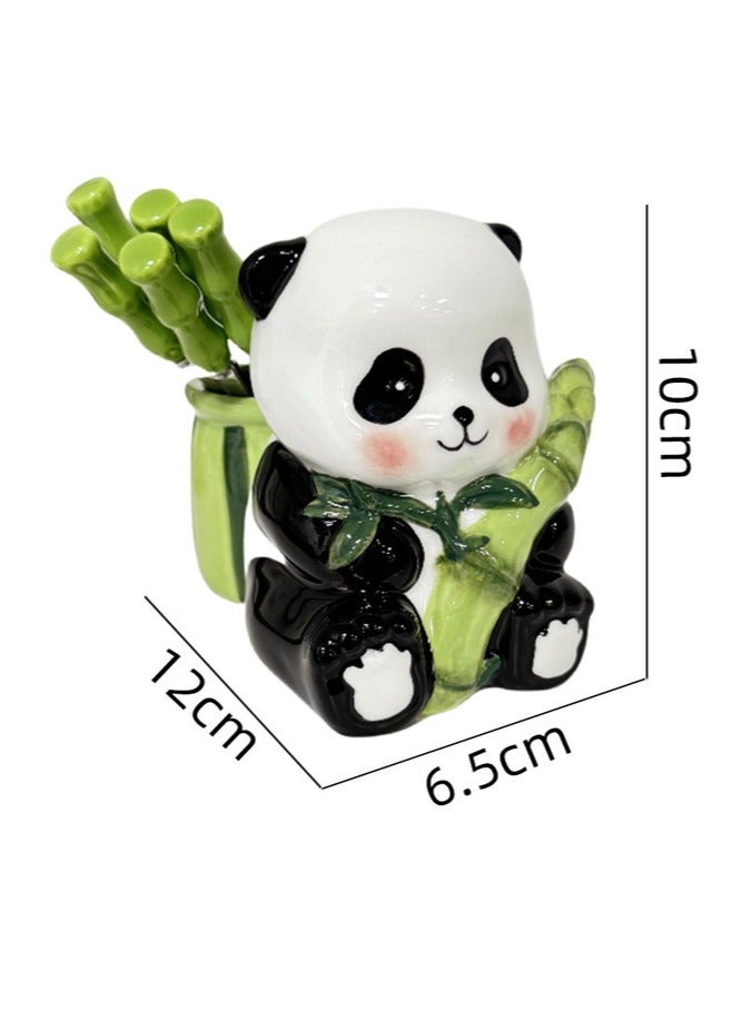 Panda Holding Bamboo Fruit Fork Set Cute Stainless Steel Dessert Cake Forks Bamboo Fruit Skewer Storage Jar - Image 4